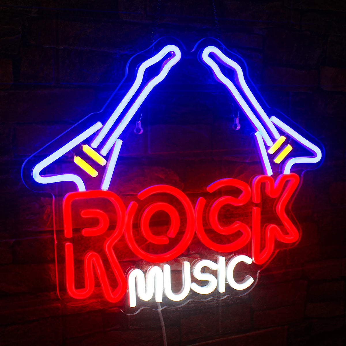 ROCK MUSIC – Kaksi sähkökitaraa – LED-neonkyltti (5 V USB)