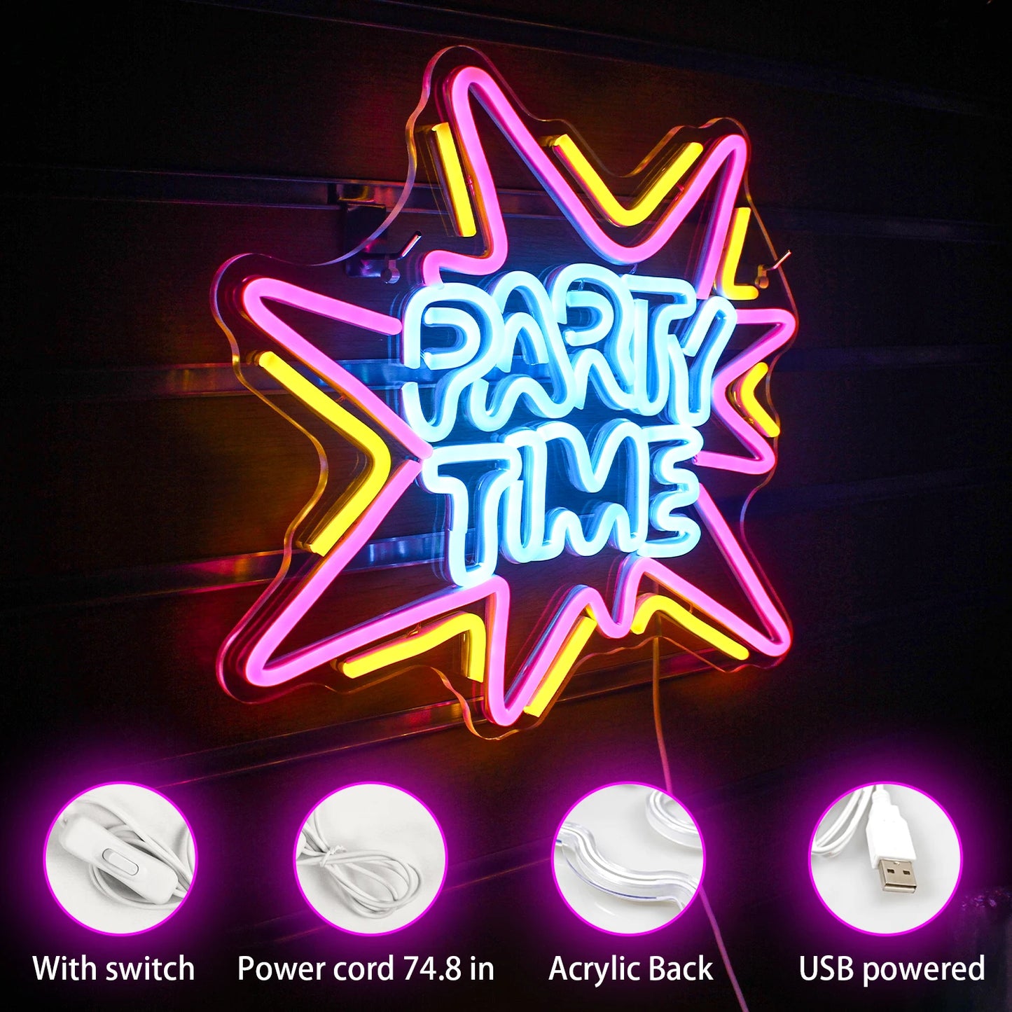 Party Time 5V Mini USB LED Neon Sign - Budget Friendly