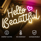 Hello Beautiful – Sydän – LED-neonvalomainos (5 V USB)