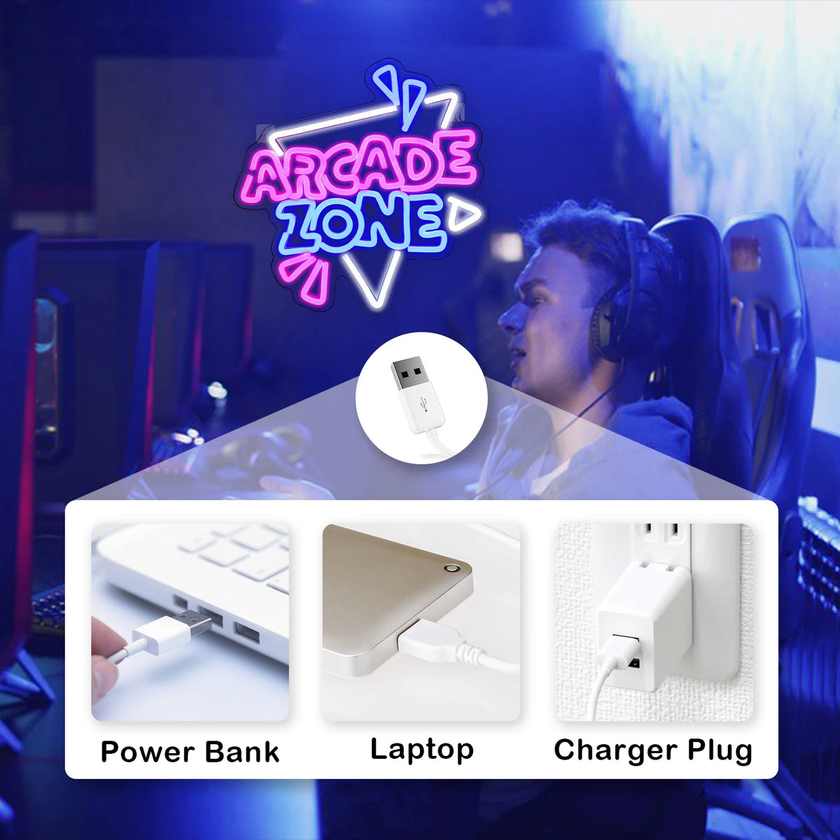 Arcade Zone – LED-neonkyltti (5 V USB)