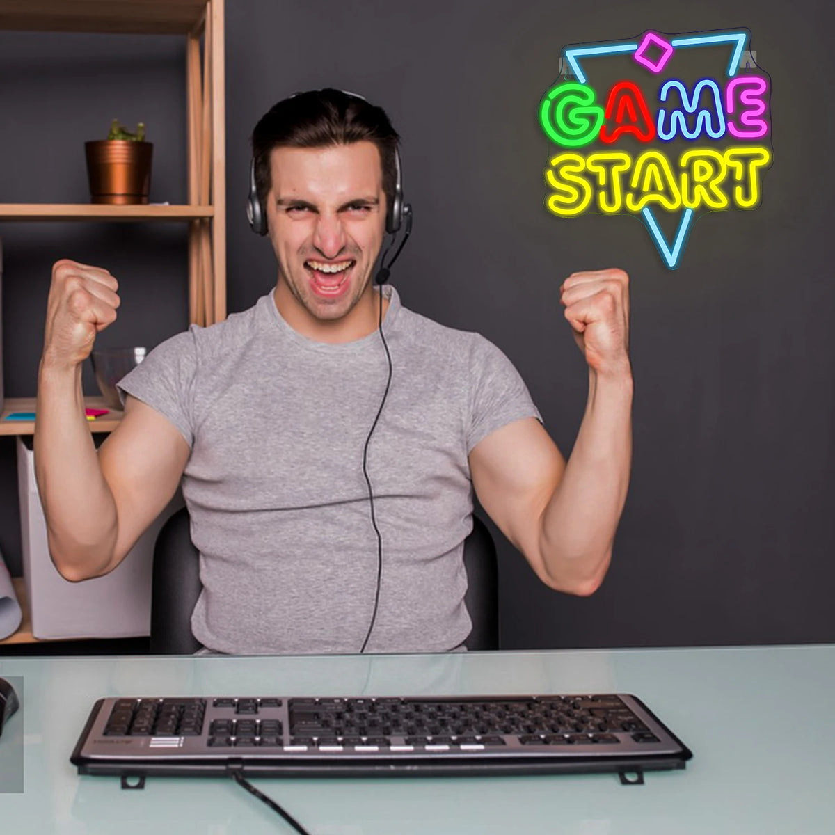 GAME START – Kolmio ja pieni vinoneliö – LED-neonkyltti (5 V USB)