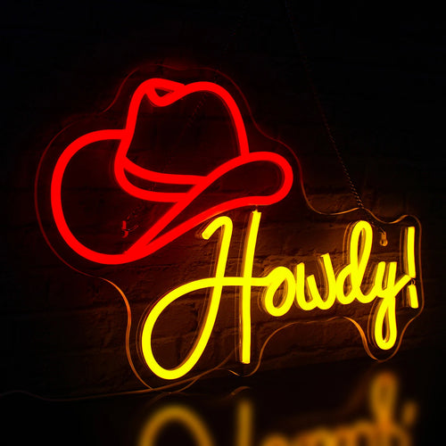 Howdy! – Cowboyhattu – LED-neonkyltti (5 V USB)