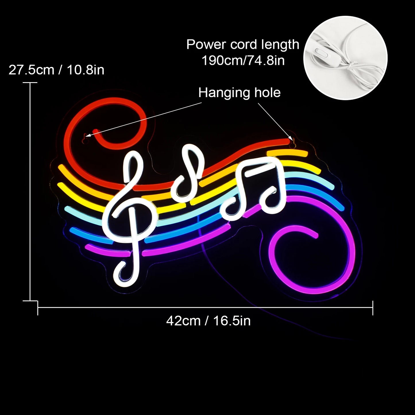 Colorful Musical Notes 5V Mini USB LED Neon Sign - Budget Friendly