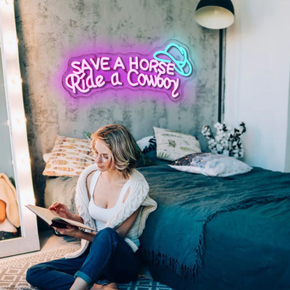 Save A Horse Ride a Cowboy 5V Mini USB LED Neon Sign - Budget Friendly