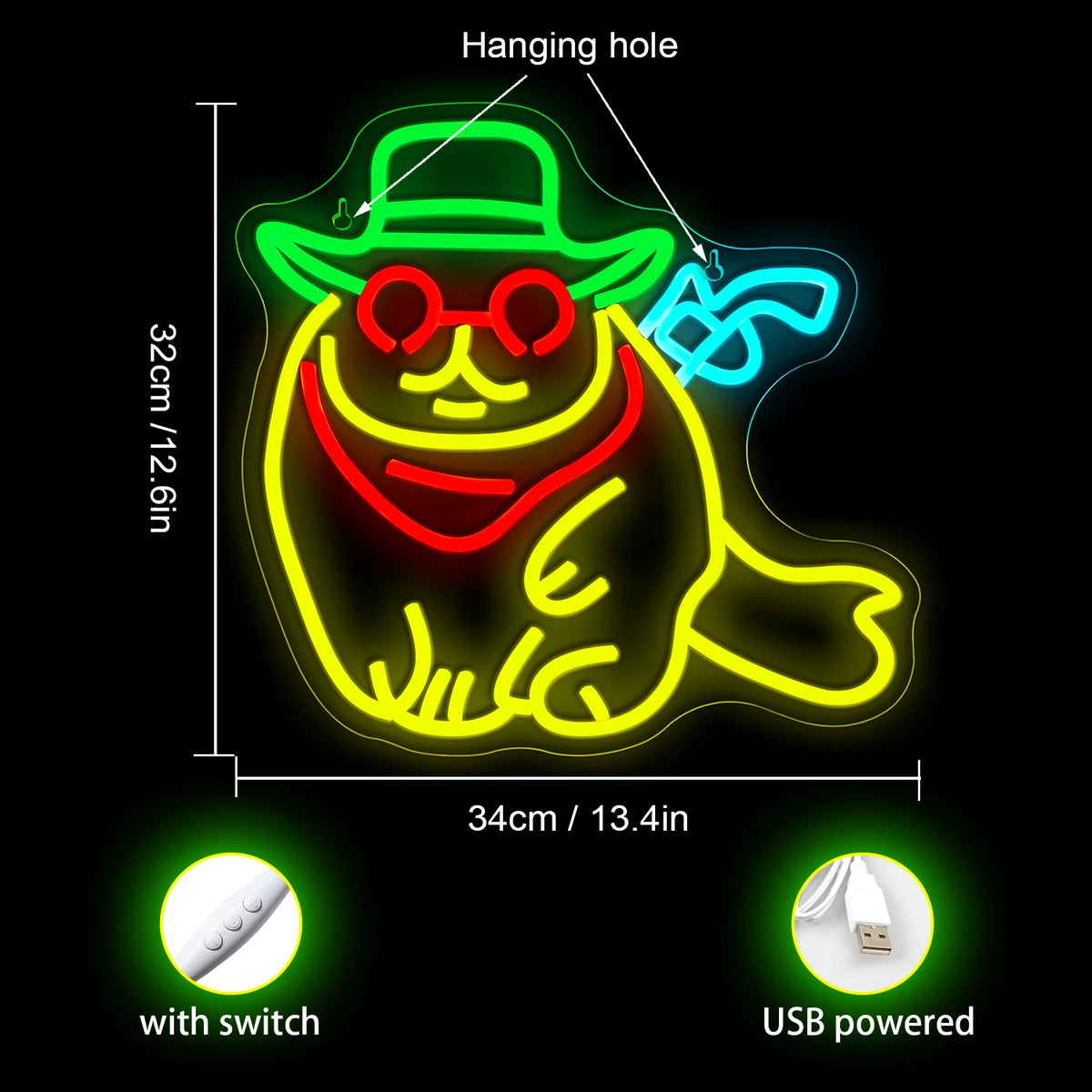 Cowboy-kissa – LED-neonkyltti (5 V USB)