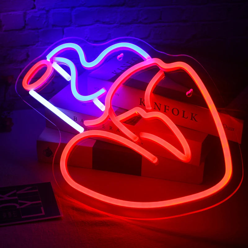 Smoking Mouth Woman Sexy 5V Mini USB LED Neon Sign - Budget Friendly