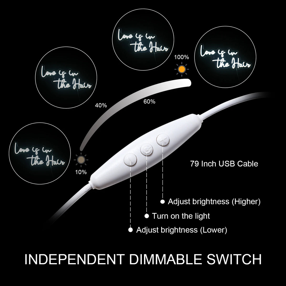 Love is in the Hair – LED-neonvalomainos (5 V USB)