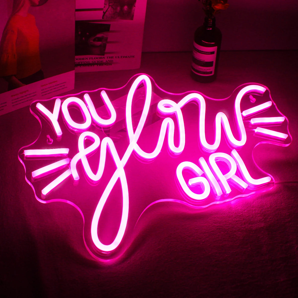 YOU glow GIRL – Valonsäteet – LED-neonkyltti (5 V USB)