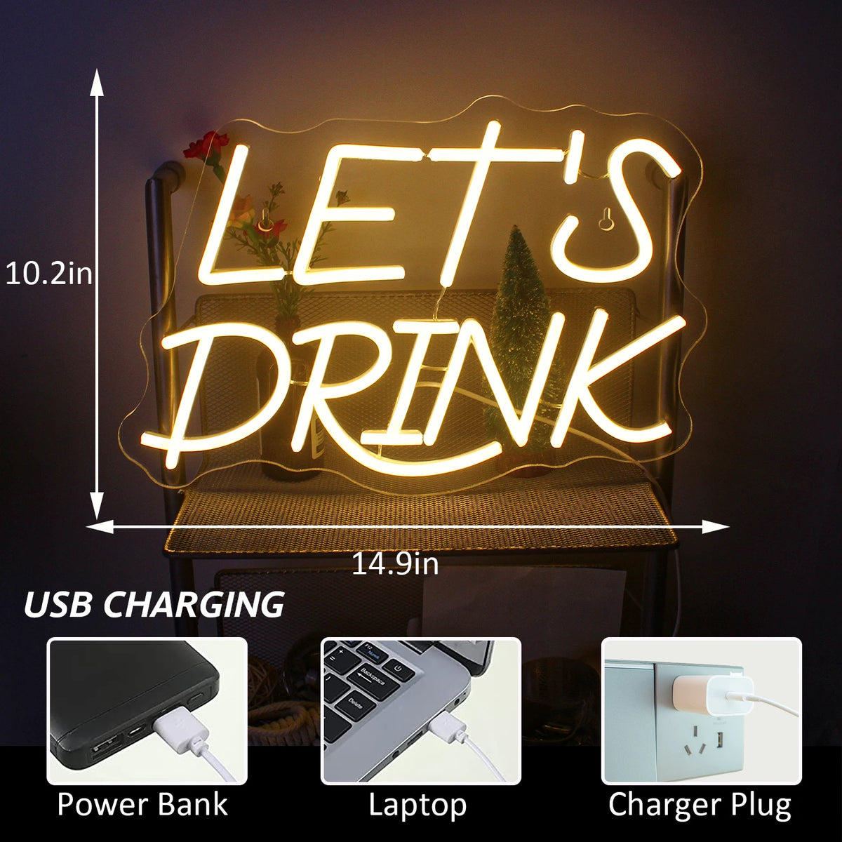 Let's Drink – LED-neonvalomainos (5 V USB)