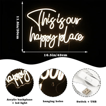 This is our happy place 5V Mini USB LED Neon Sign - Budget Friendly