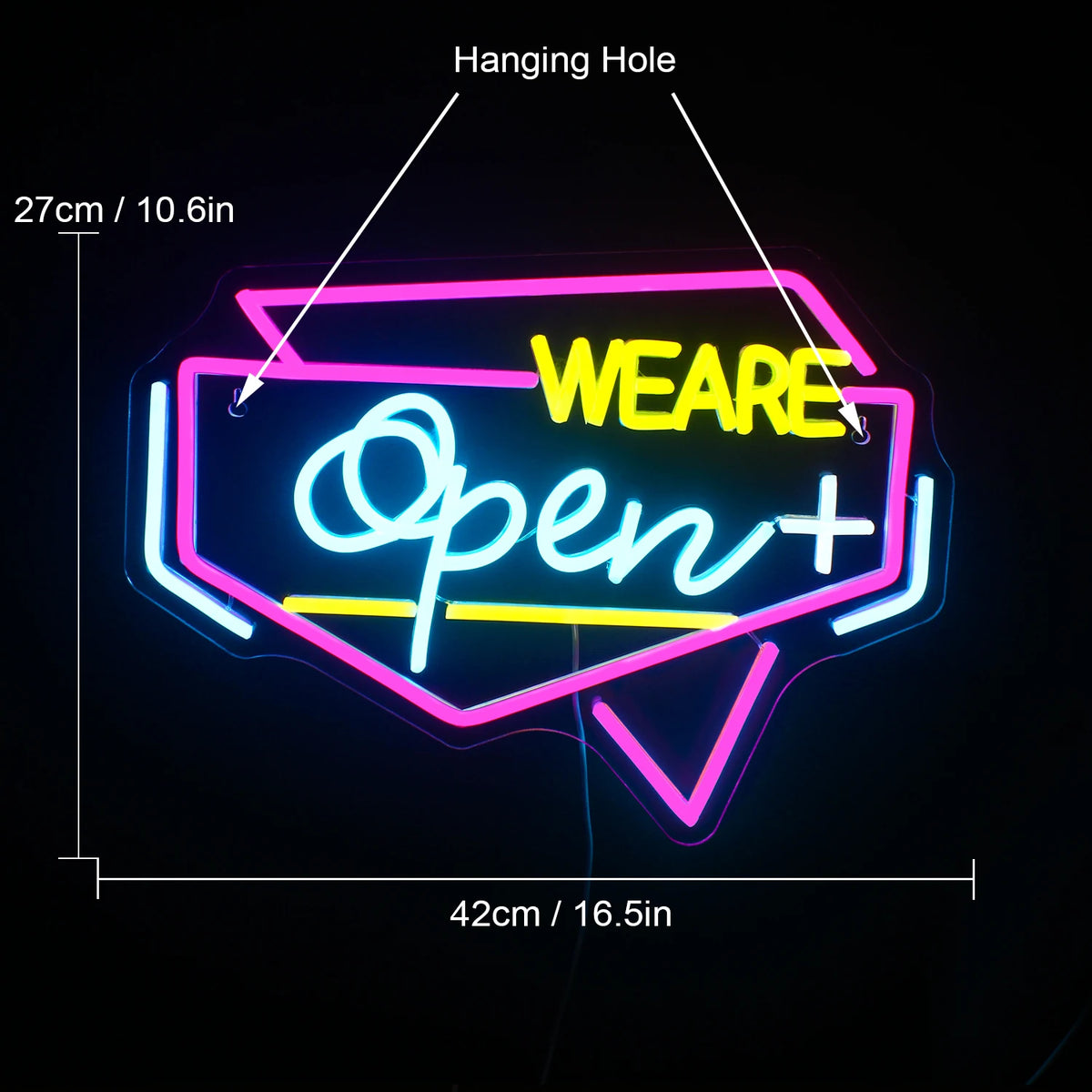WE ARE Open + – Geometrinen reunus – LED-neonvalomainos (5 V USB)