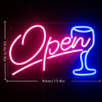 Open – Viinilasi – LED-neonvalomainos (5 V USB)