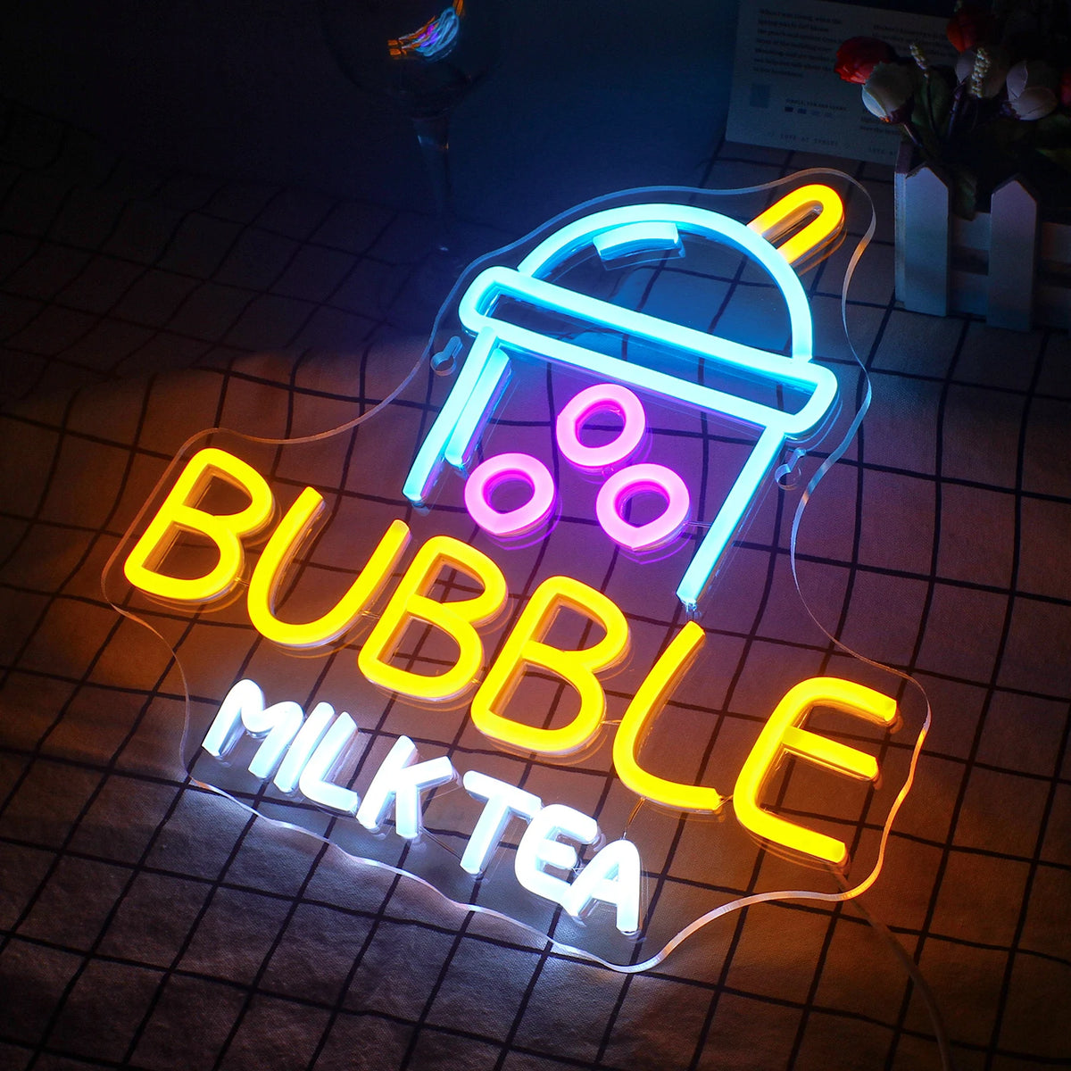 BUBBLE MILK TEA – Kuplateekuppi – LED-neonvalomainos (5 V USB)