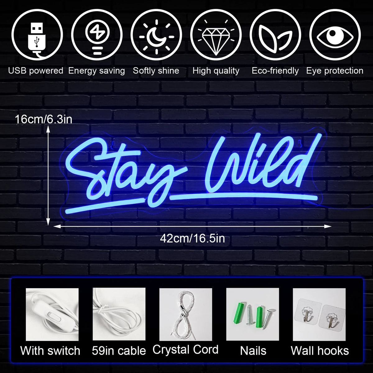 Stay Wild – LED-neonkyltti (5 V USB)