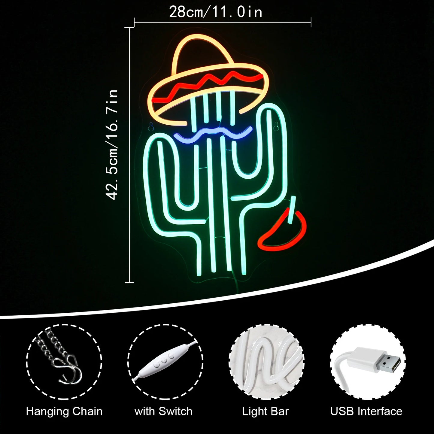 Cactus 5V Mini USB LED Neon Sign - Budget Friendly