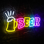 BEER – Oluttuoppi ja säteet – LED-neonvalomainos (5 V USB)