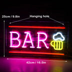 BAR – Oluttuoppi ja vaakasuora reunus – LED-neonvalomainos (5 V USB)