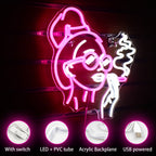 Tupakoivan naisen siluetti – LED-neonkyltti (5 V USB)