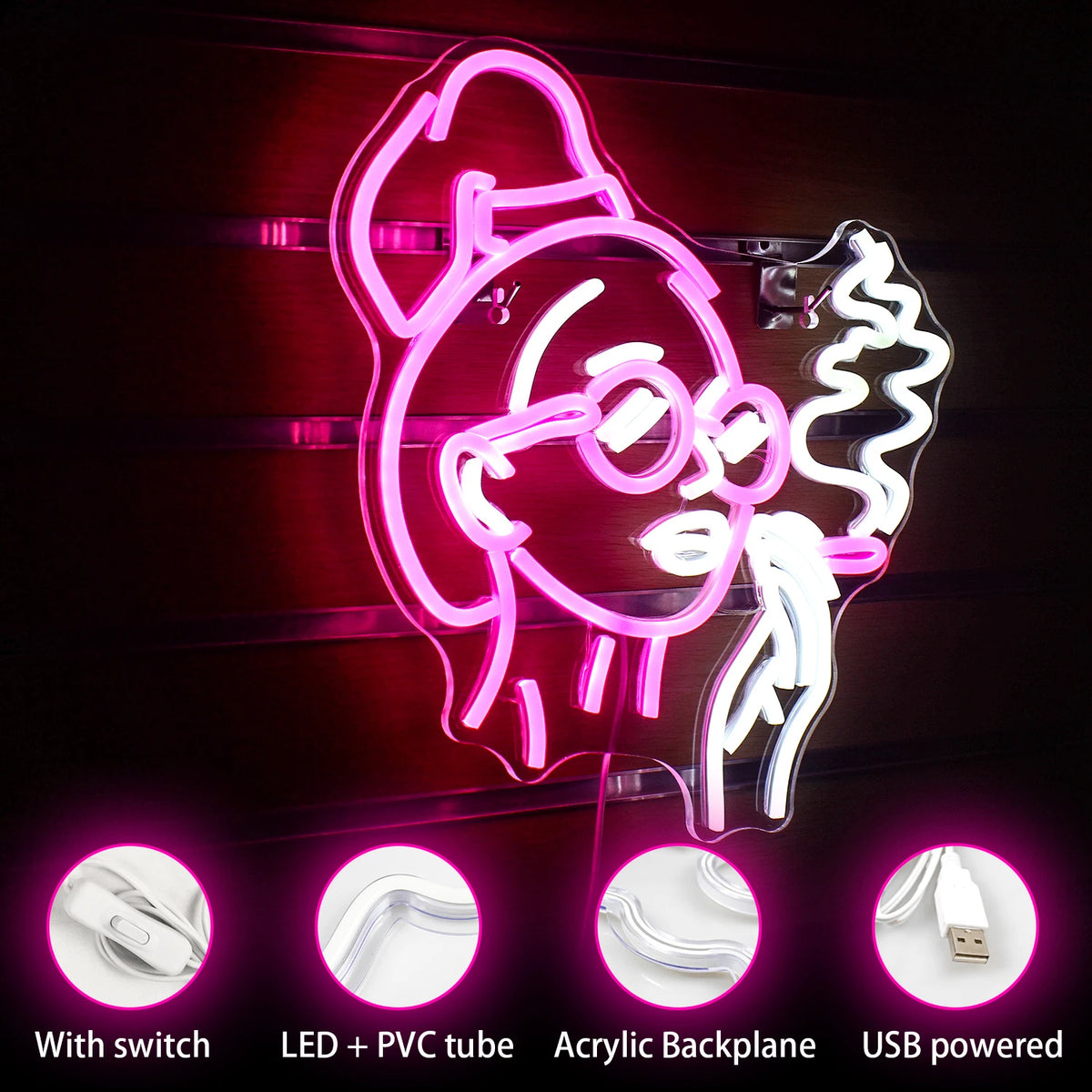 Tupakoivan naisen siluetti – LED-neonkyltti (5 V USB)