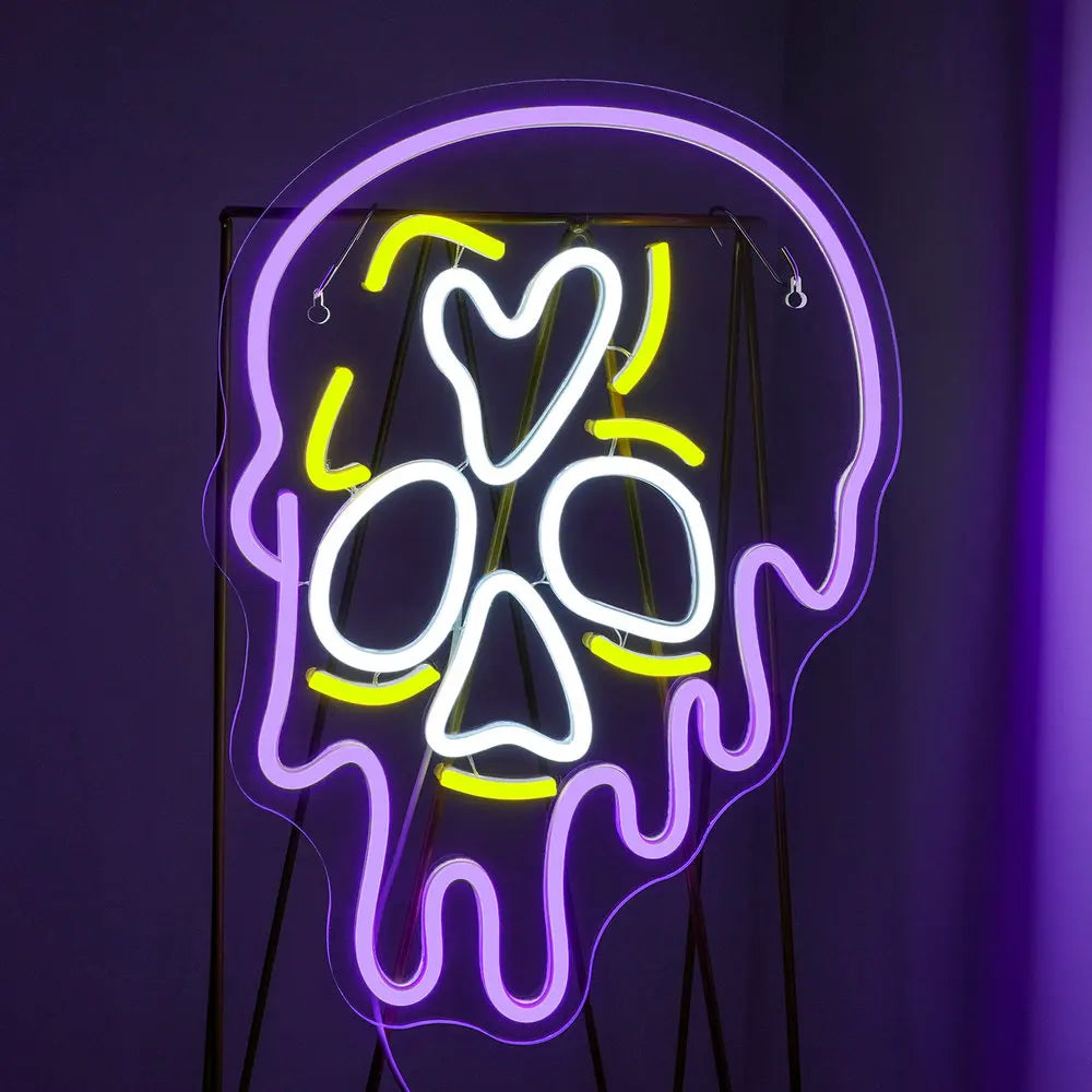 Violetti valuva pääkallo – LED-neonkyltti (5 V USB)