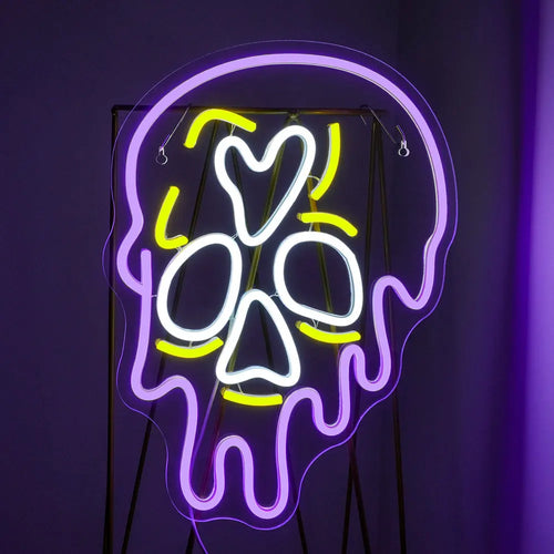 Violetti valuva pääkallo – LED-neonkyltti (5 V USB)