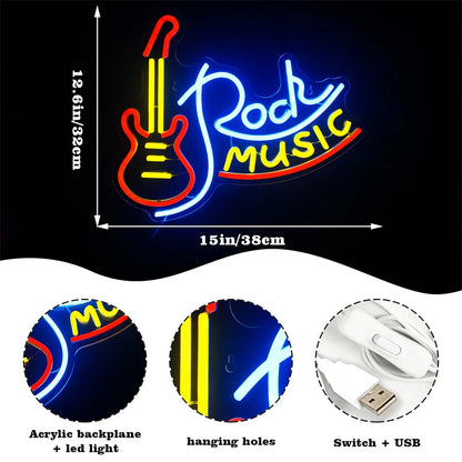 Rock Music 5V Mini USB LED Neon Sign - Budget Friendly