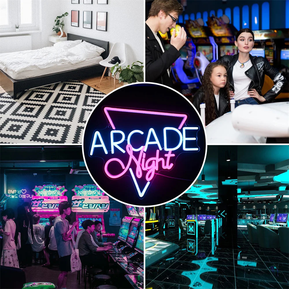 Arcade Night – Kolmiokehys – LED-neonkyltti (5 V USB)