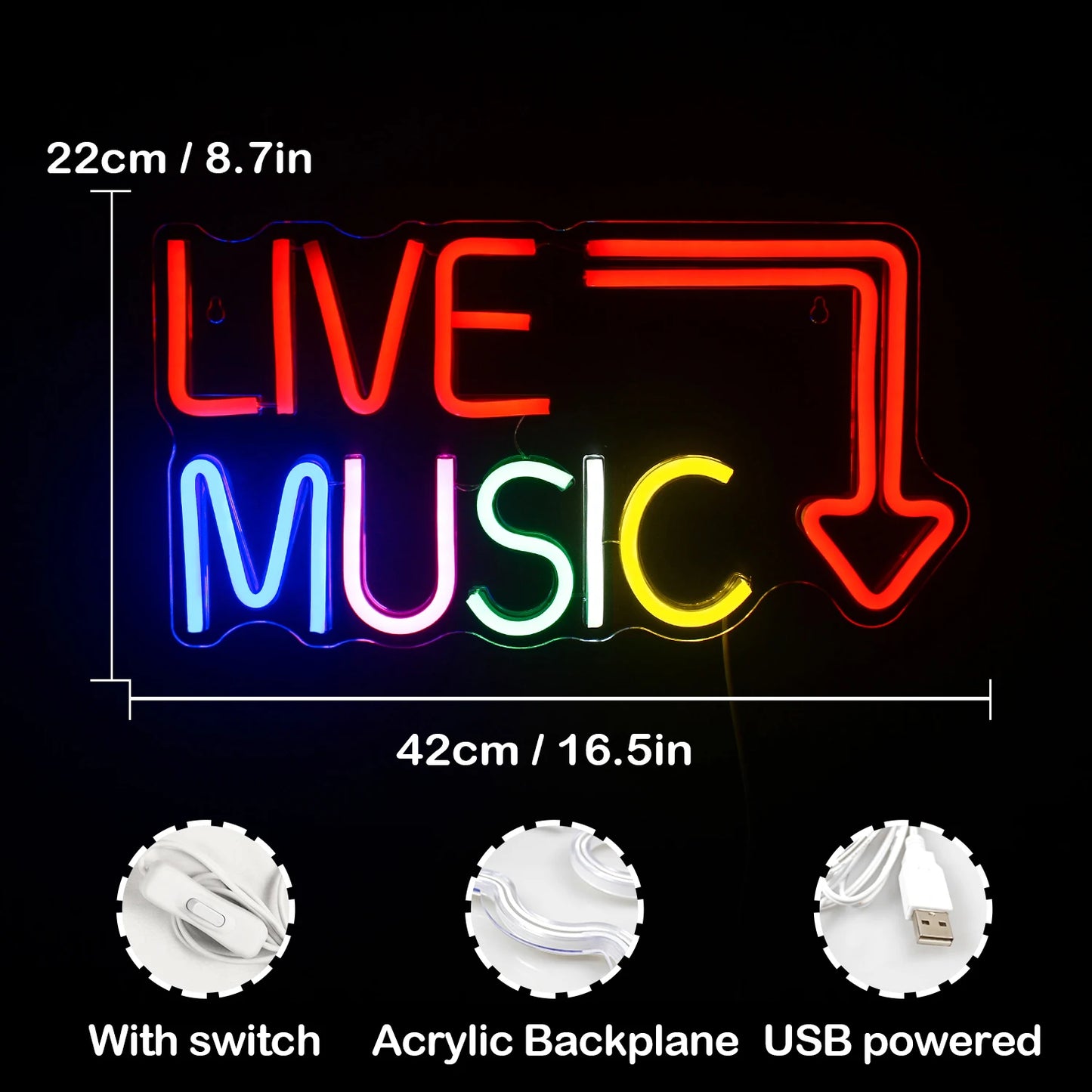 Live Music 5V Mini USB LED Neon Sign - Budget Friendly