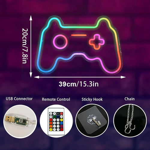 Peliaihe – LED-neonkyltti (5 V USB)