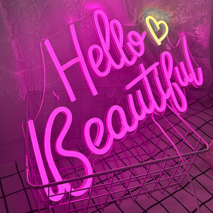 Hello Beautiful 5V Mini USB LED Neon Sign - Budget Friendly