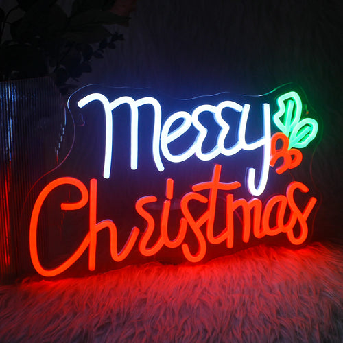 Merry Christmas – Järnek – LED-neonskylt (5 V USB)