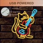 Katt som spelar gitarr – LED-neonskylt (5 V USB)