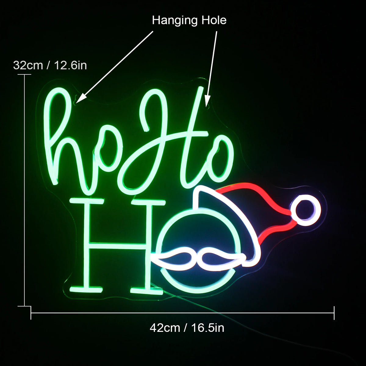 Ho Ho Ho – Joulupukin kasvot ja hattu – LED-neonkyltti (5 V USB)