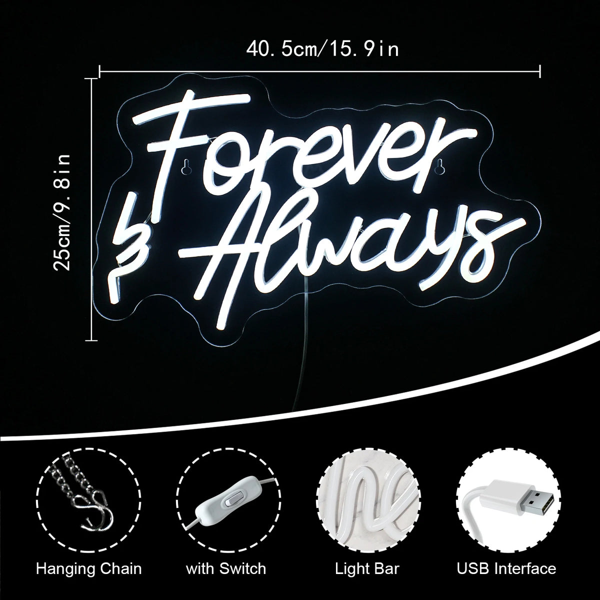 Forever & Always – LED-neonkyltti (5 V USB)