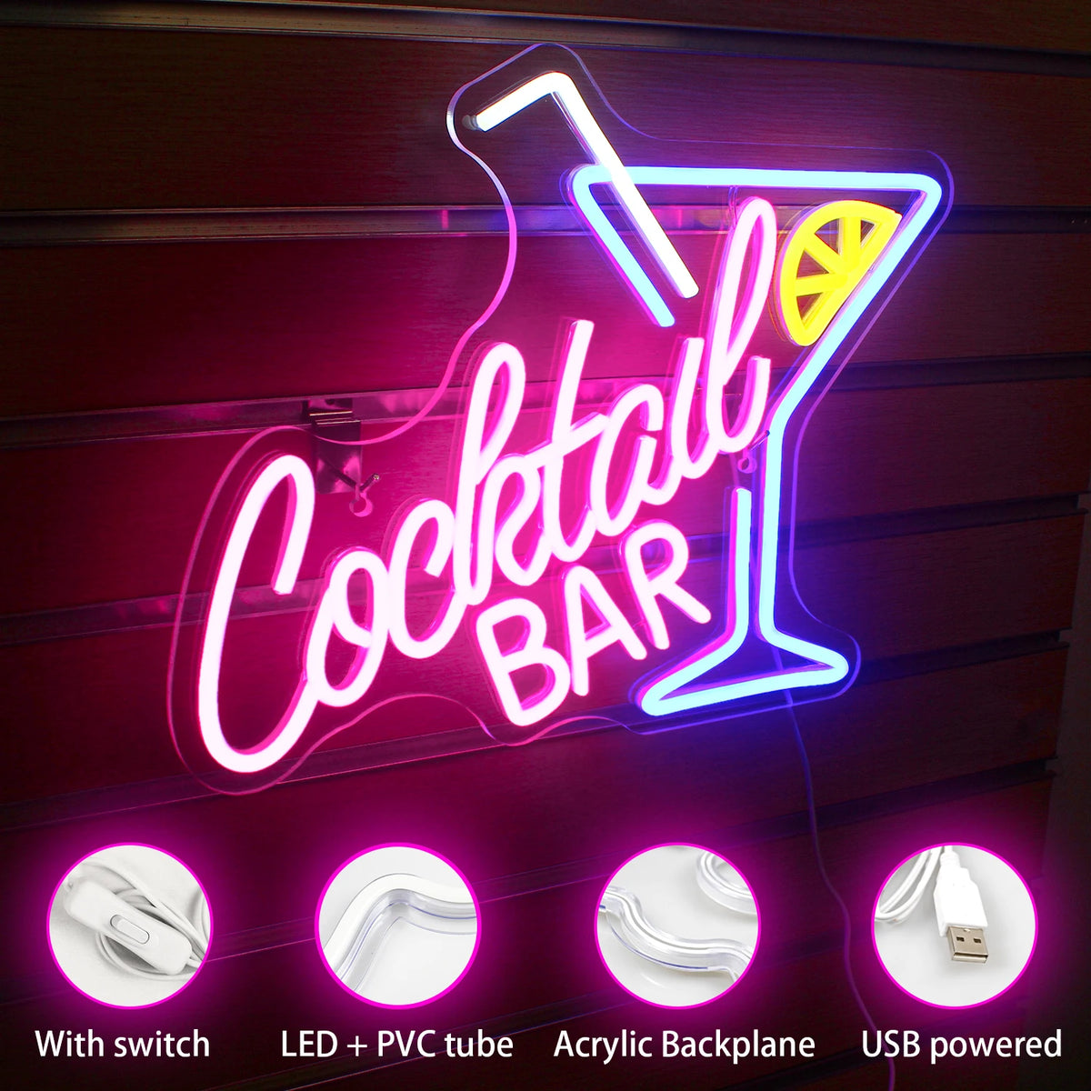 Cocktailbaari 5V USB LED Neon Kyltti - Budjettirajoitettu