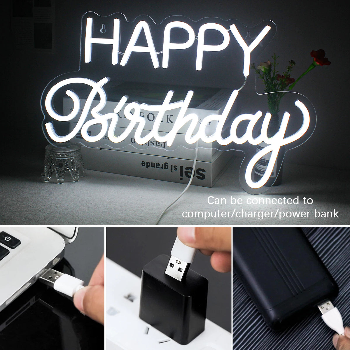 Happy Birthday – LED-neonkyltti (5 V USB)