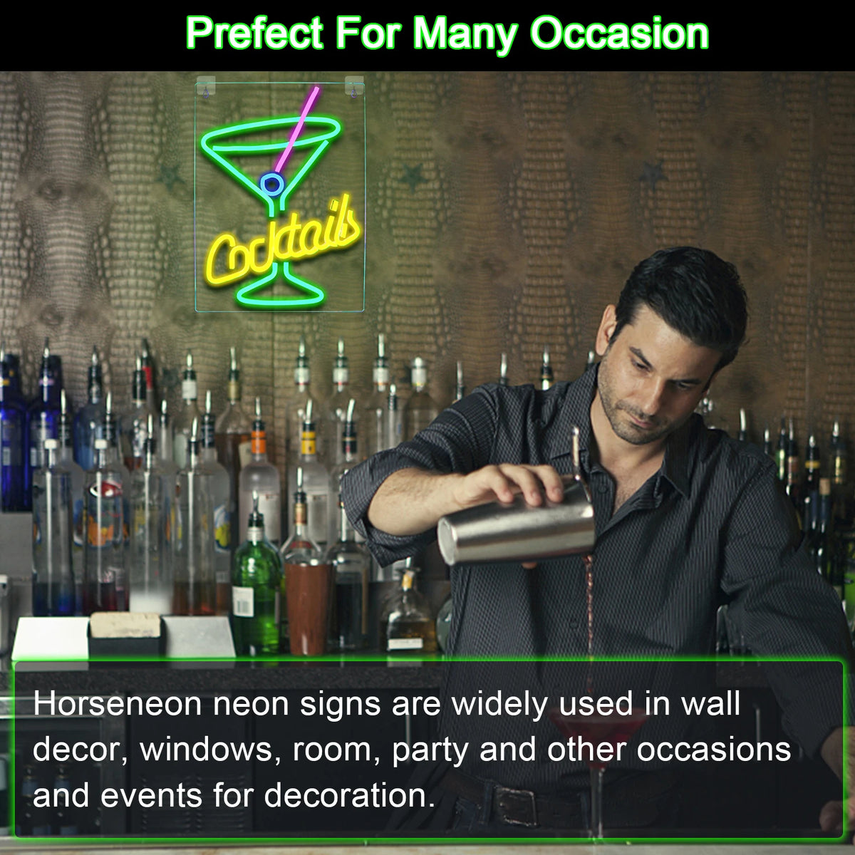 Cocktails – Vihreä cocktaillasi – LED-neonvalomainos (5 V USB)