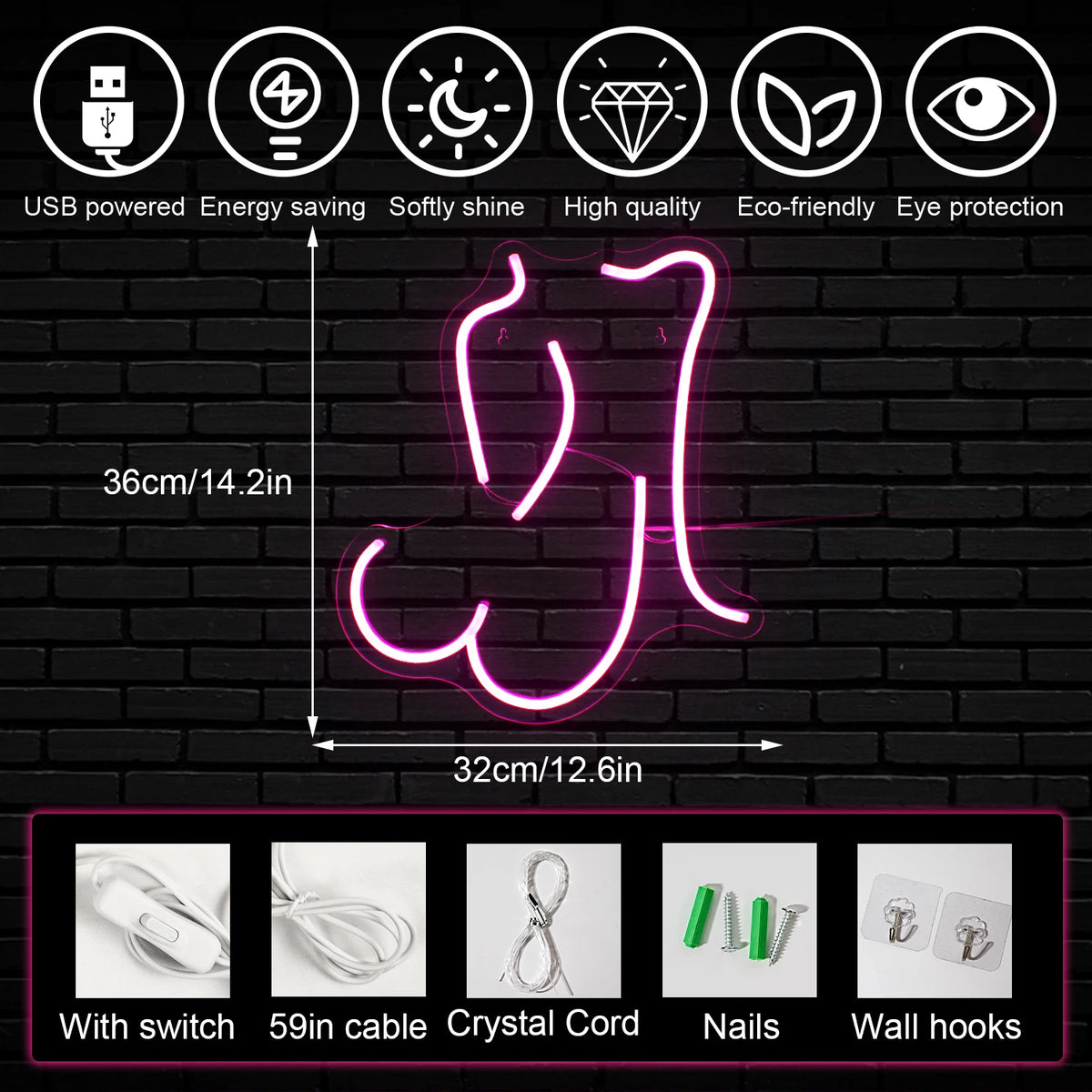 Naisen siluetti – LED-neonkyltti (5 V USB)