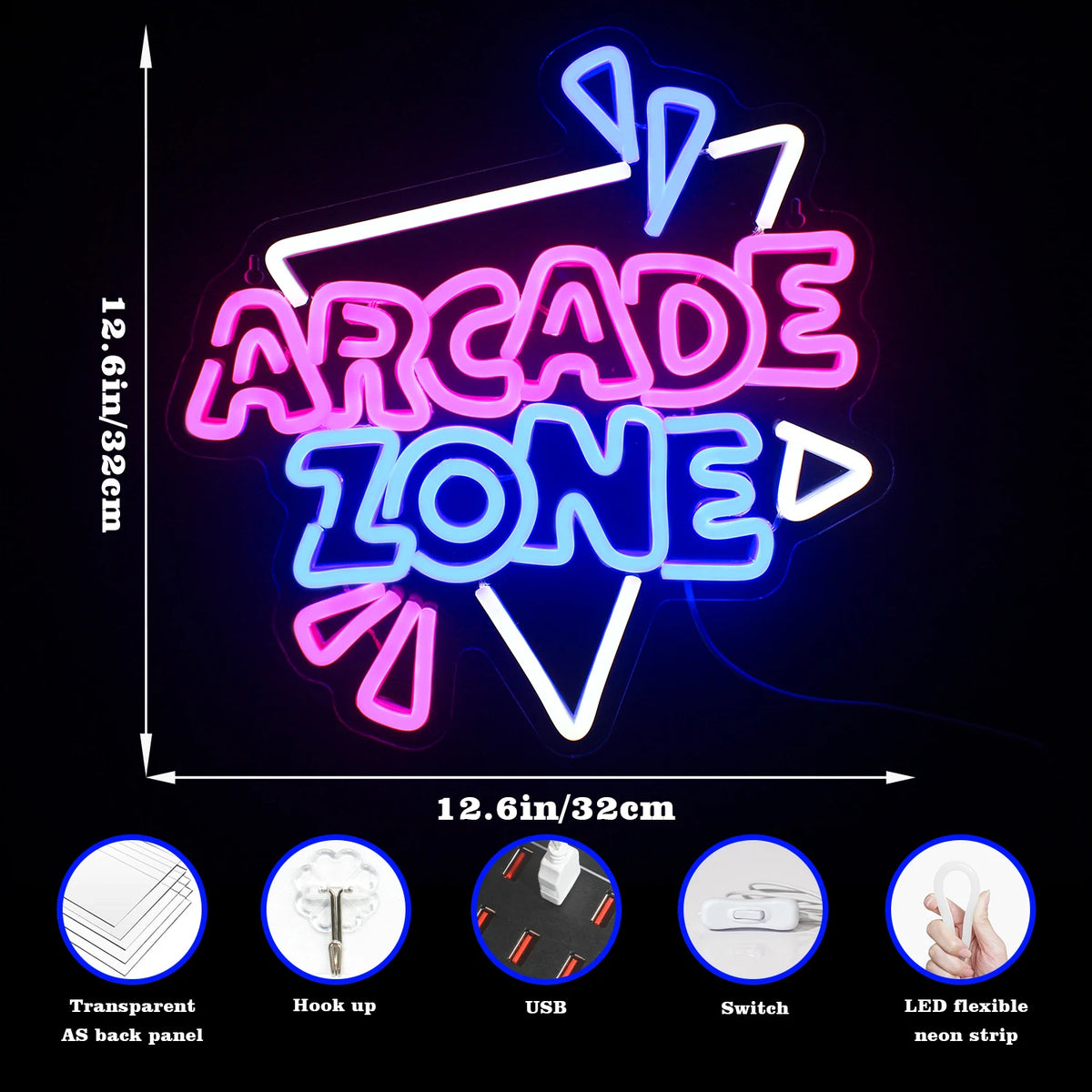 Arcade Zone – LED-neonkyltti (5 V USB)