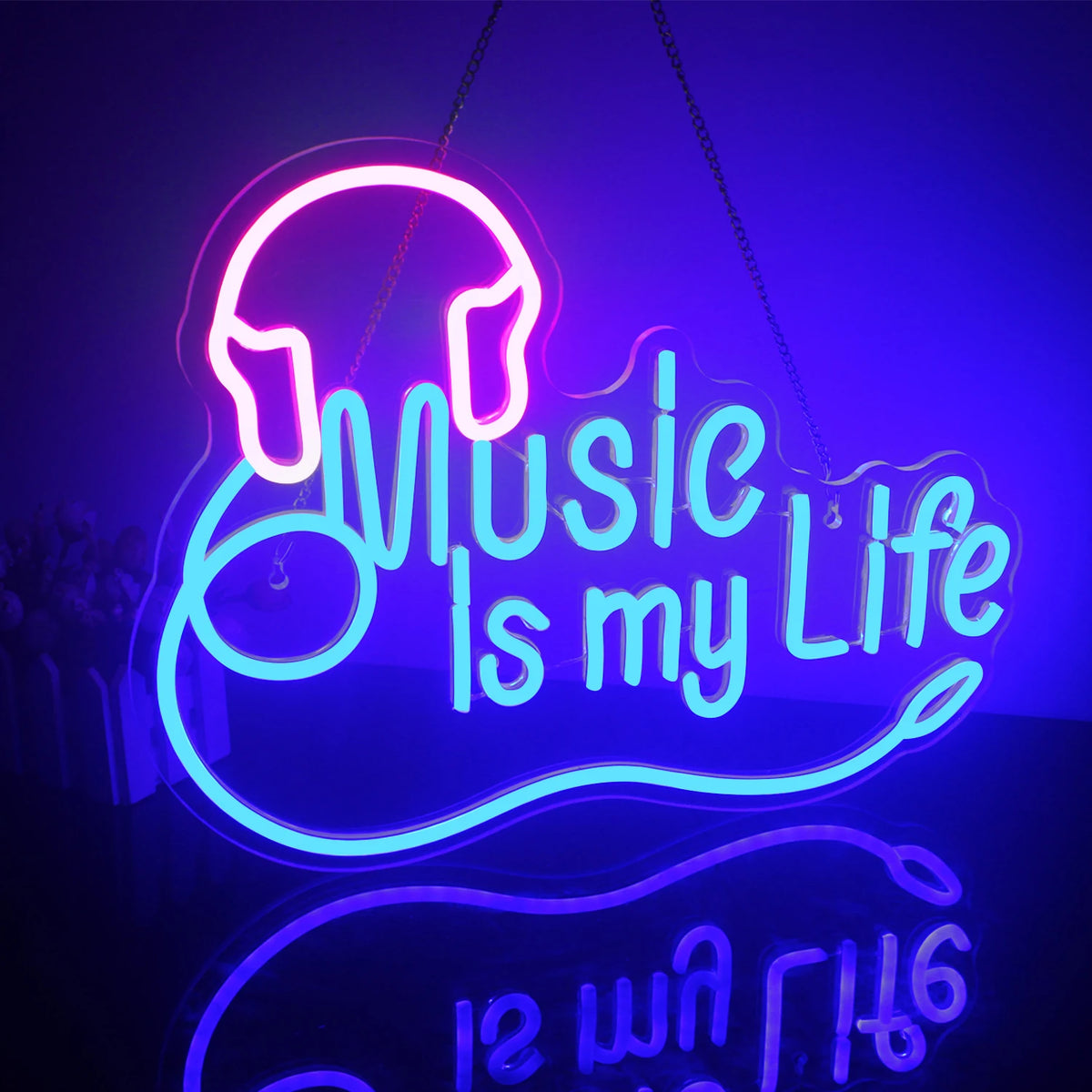 Music is my Life – Kuulokkeet – LED-neonkyltti (5 V USB)