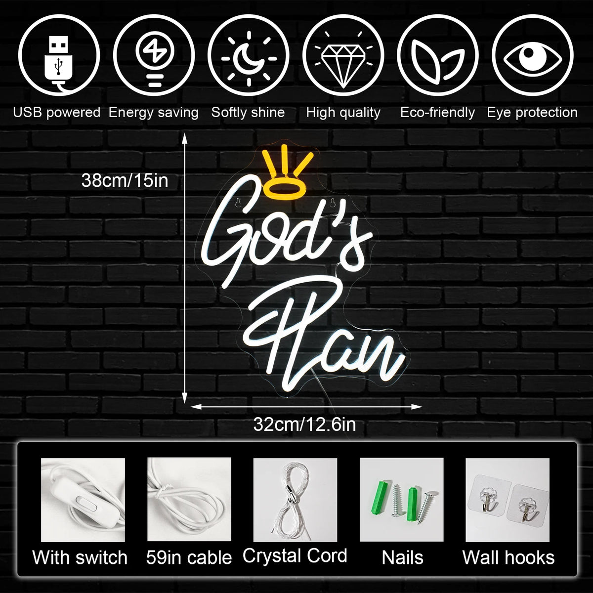 God's Plan Letter – LED-neonskylt (5 V USB)
