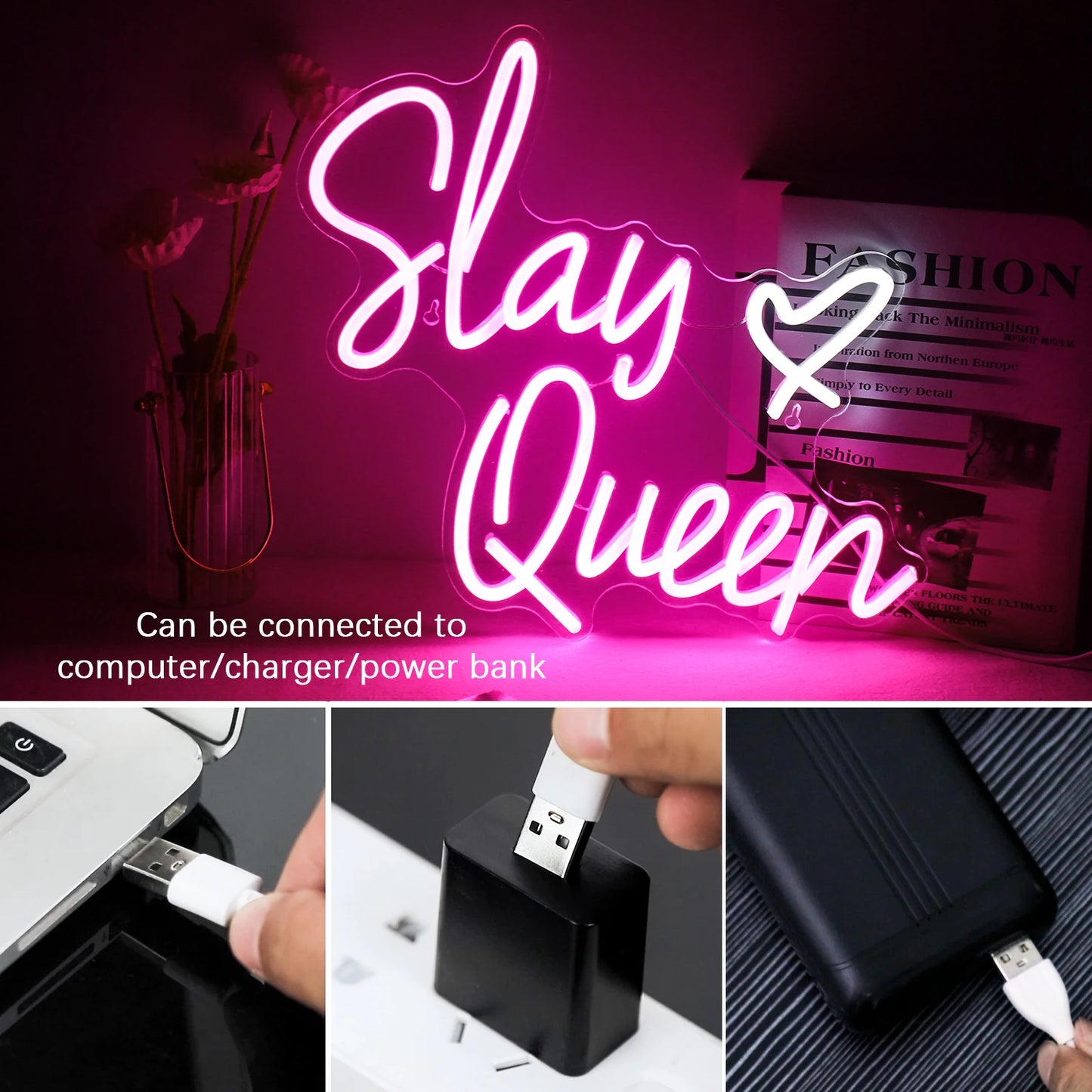 Slay Queen 5V USB LED Neon Sign - Budget Friendly