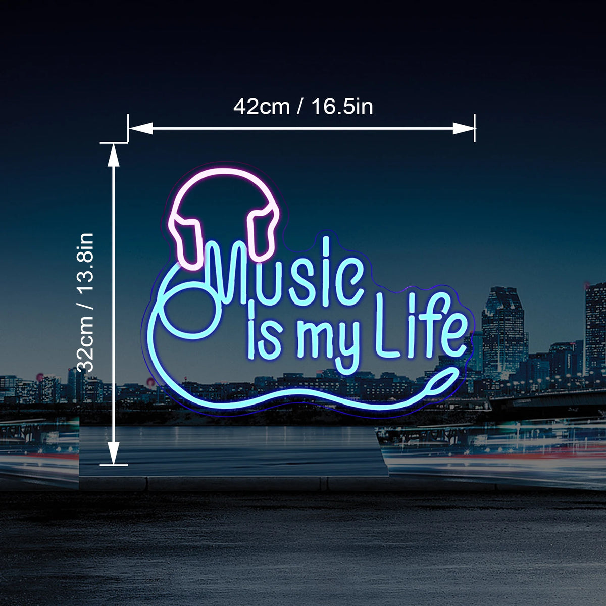 Music is my Life – Kuulokkeet – LED-neonkyltti (5 V USB)