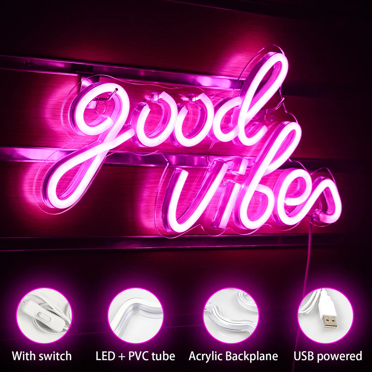 Good Vibes 5V USB LED Neon Sign - Budget Friendly