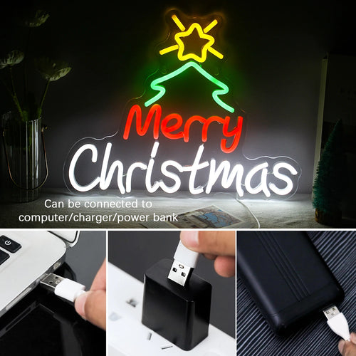 Merry Christmas – LED-neonkyltti (5 V USB)