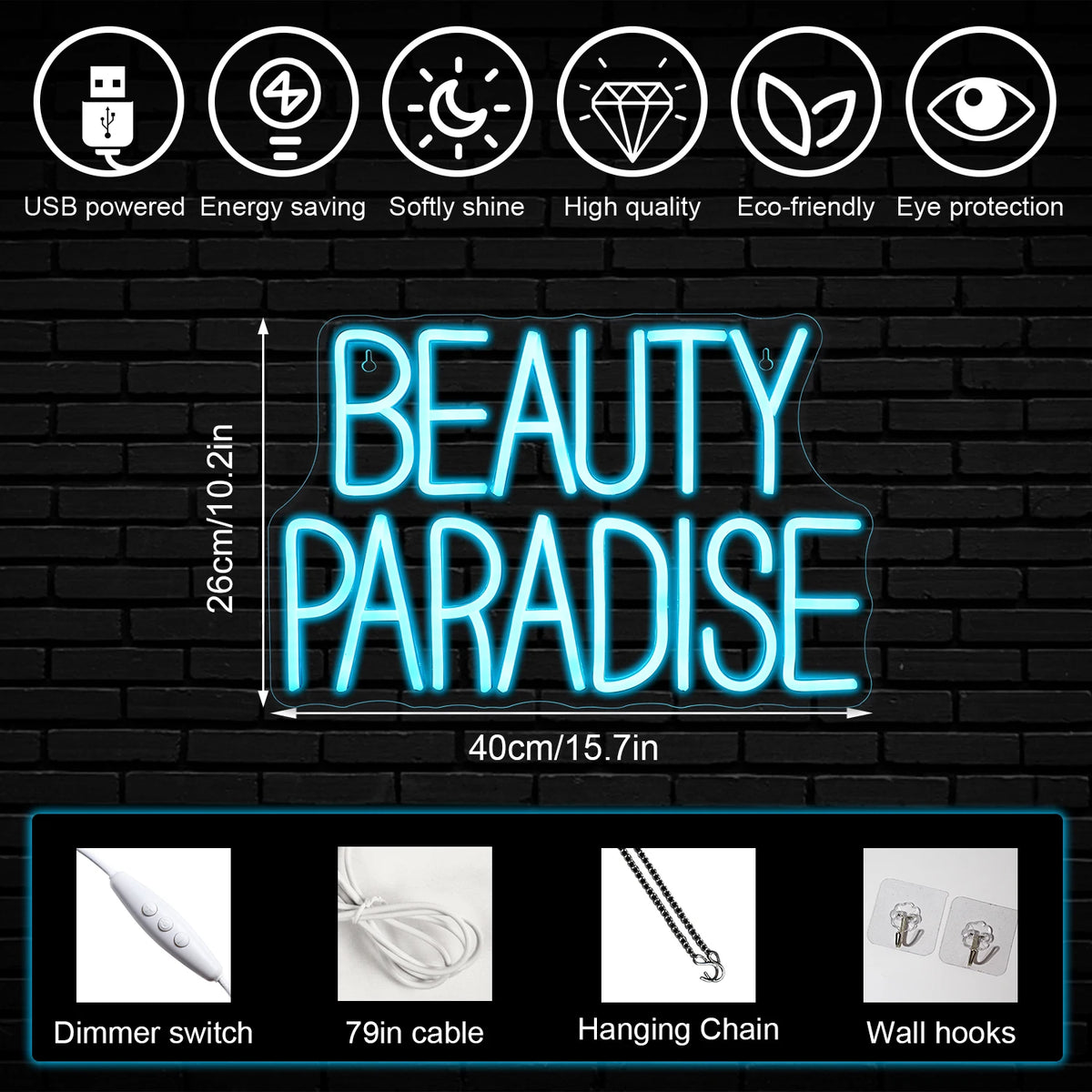 Beauty Paradise – LED-neonvalomainos (5 V USB)
