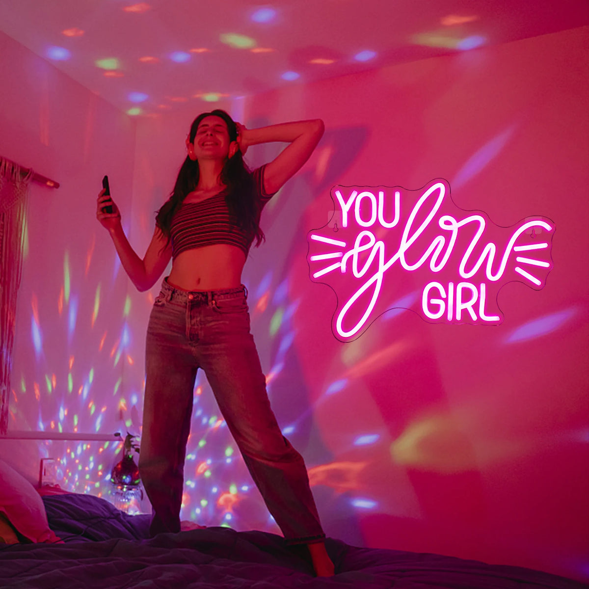 YOU glow GIRL – Valonsäteet – LED-neonkyltti (5 V USB)
