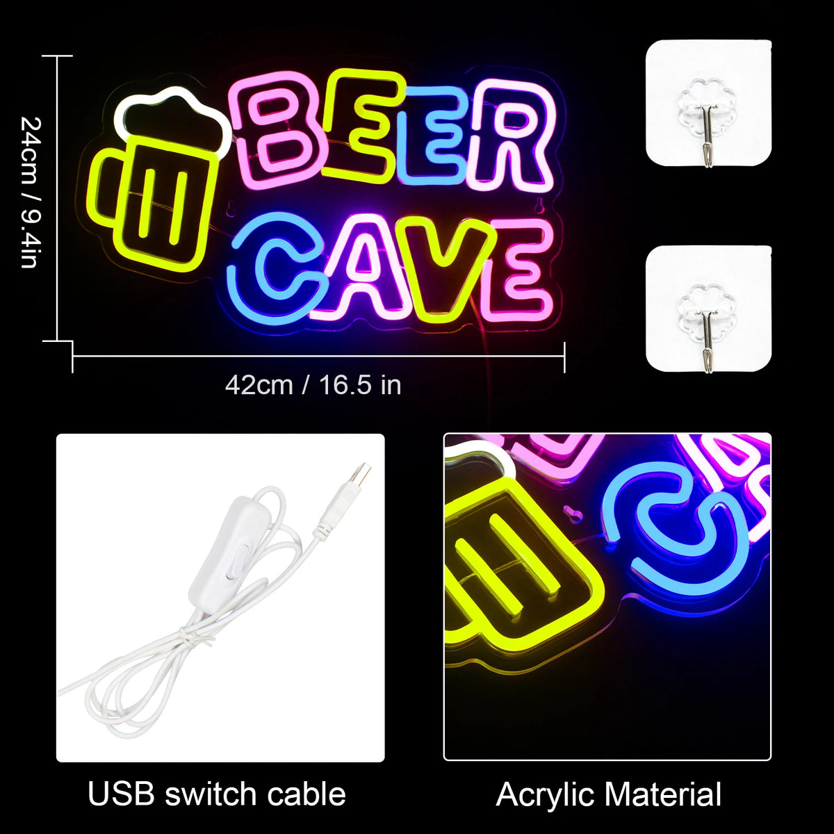 Beer Cave – Oluttuoppi – LED-neonvalomainos (5 V USB)