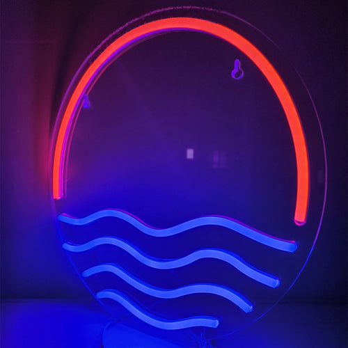 Auringonlasku ja meri – LED-neonkyltti (5 V USB)