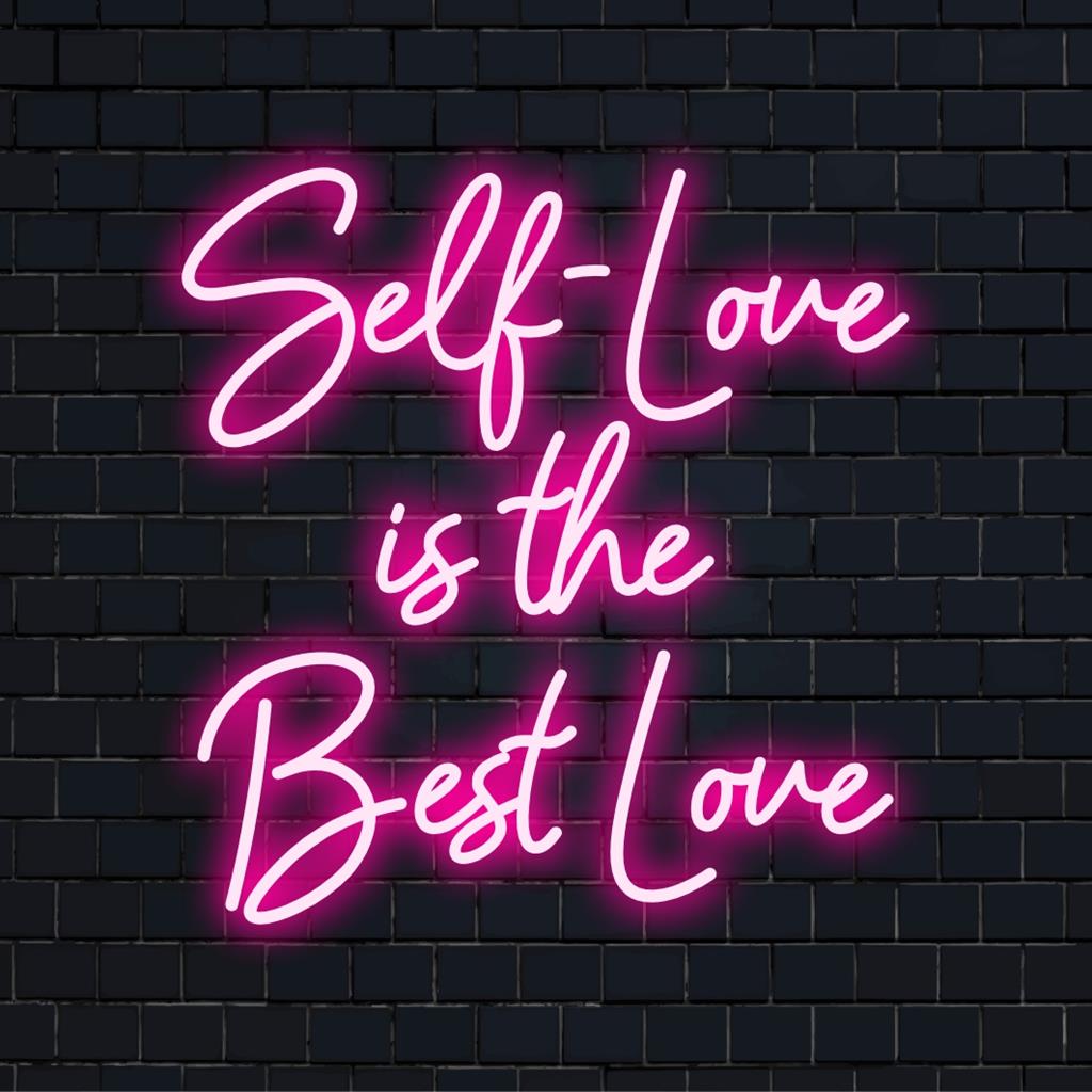 Mukautettu LED-neonkyltti, joka näyttää Self-Love Is The Best Love tyylikkäällä käsikirjoituksella, sopii täydellisesti mihin tahansa henkilökohtaiseen tilaan.